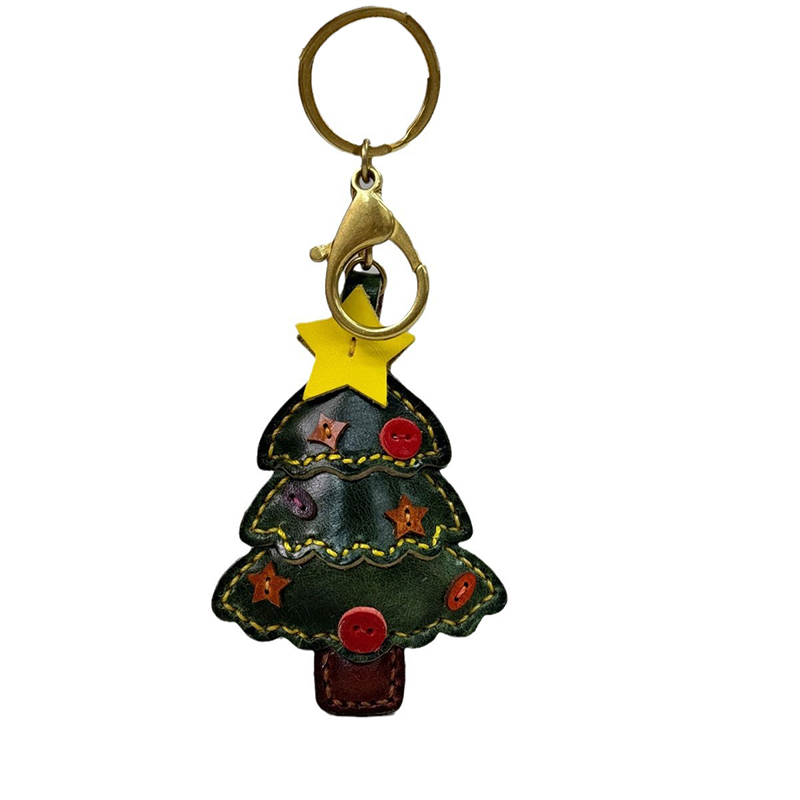 Head layer cowhide Christmas tree handmade keychain New Year's and Spring Festival pendant backpack