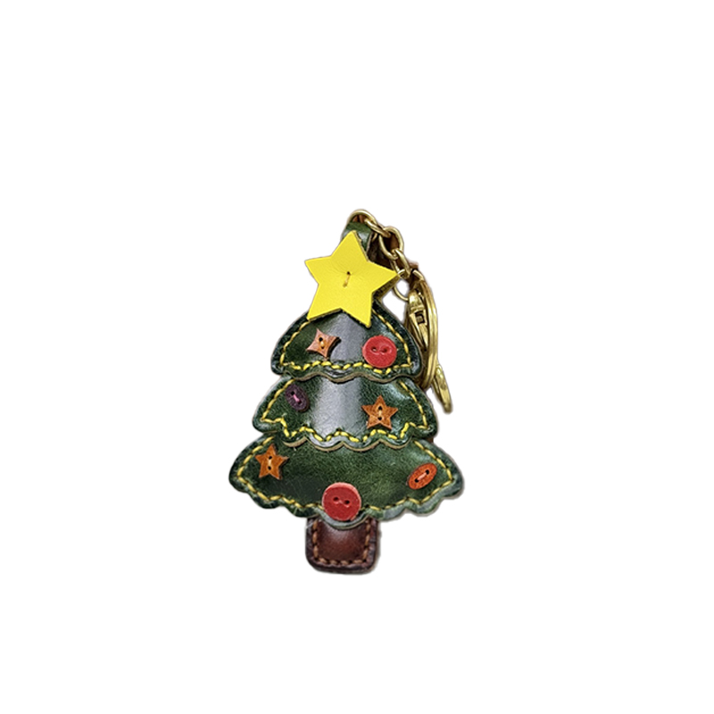 Genuine leather Santa Claus leather keychain pendant