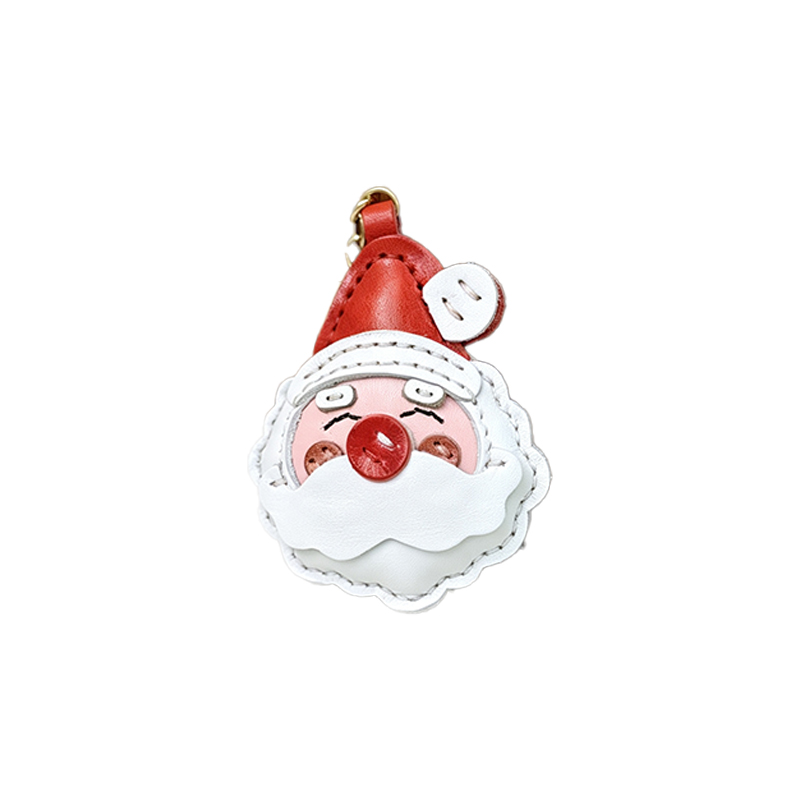 Genuine leather Santa Claus leather keychain pendant
